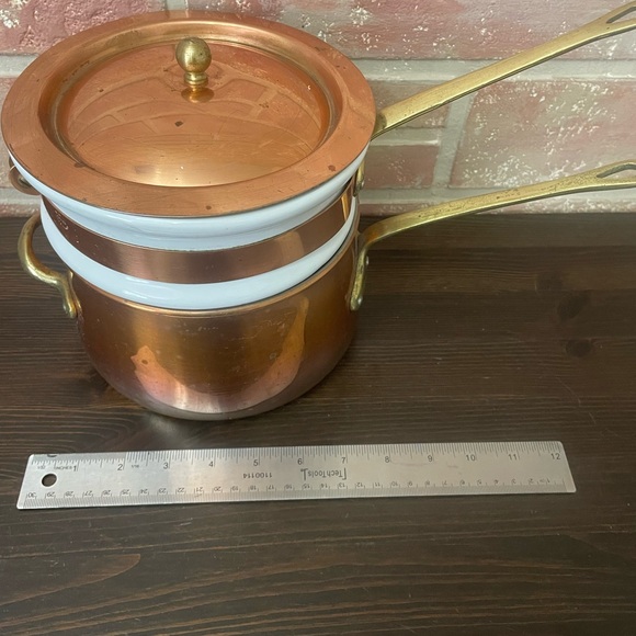 Beautiful Vintage B&M Douro Copper Brass Double Boiler with Porcelain Insert - Picture 16 of 16
